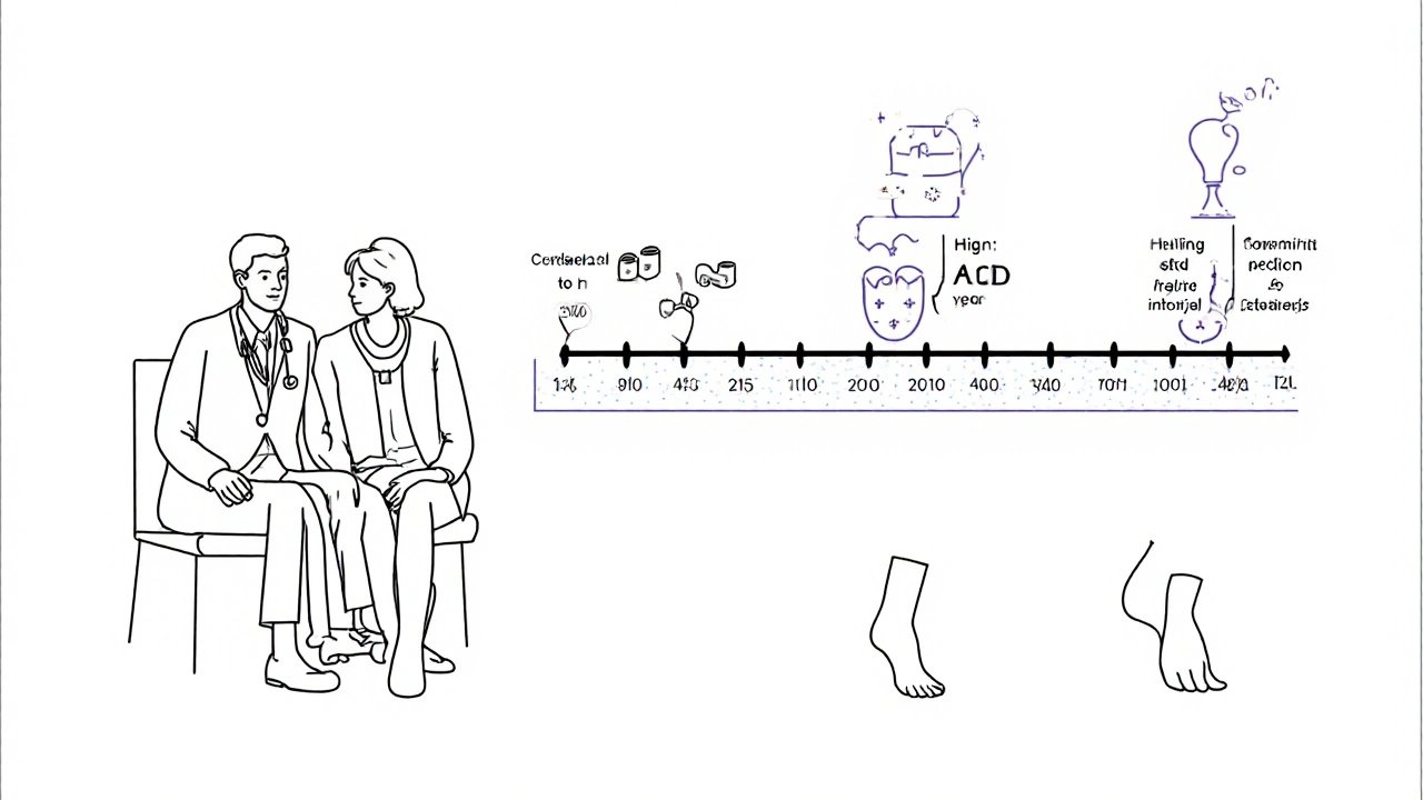 Doctor and patient reviewing tapering schedule with healing symbols in background