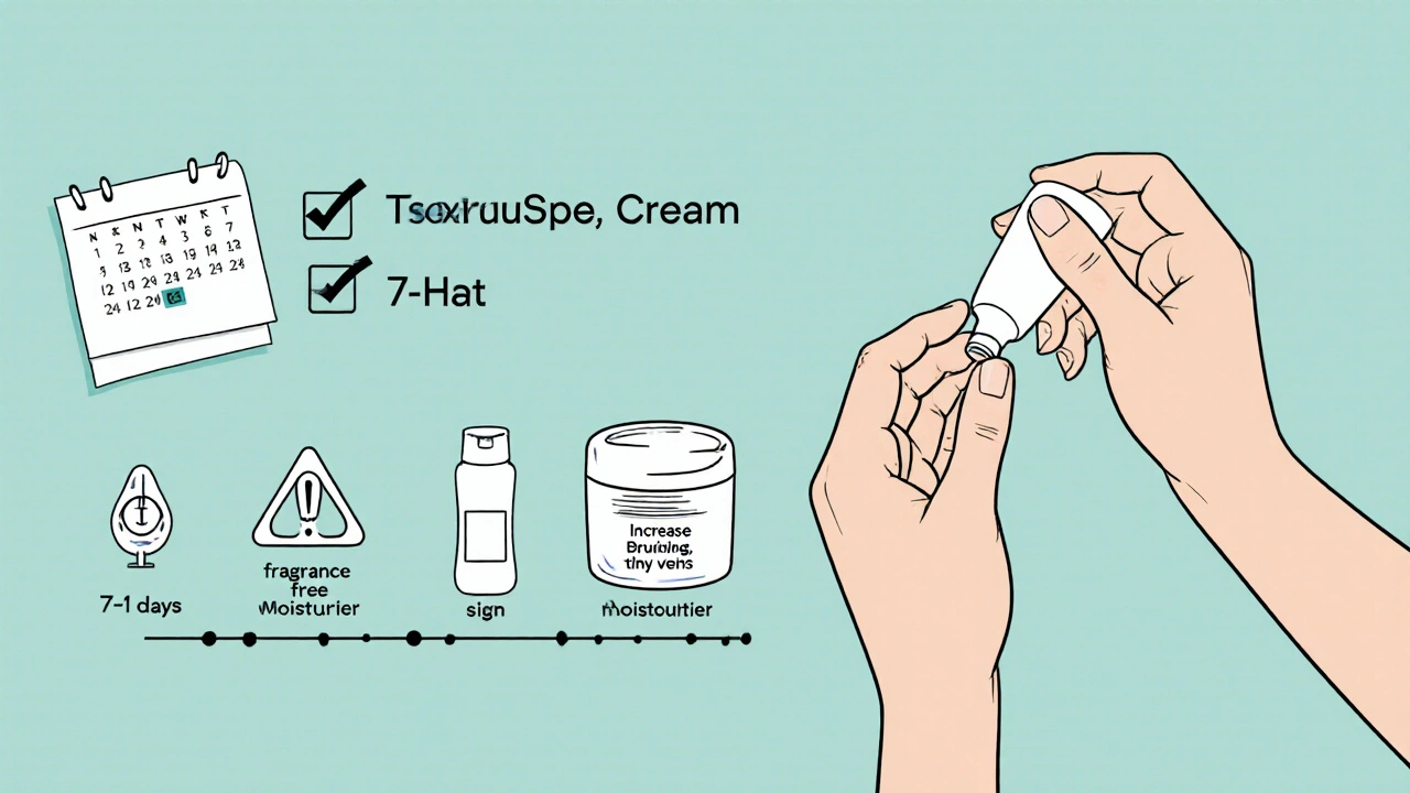 Checklist of applying hydrocortisone, moisturizing, and a calendar for short‑term use.