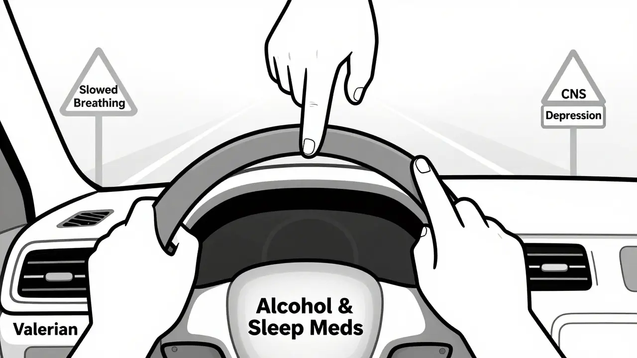 A car with multiple hands pressing brakes, symbolizing combined CNS depression.