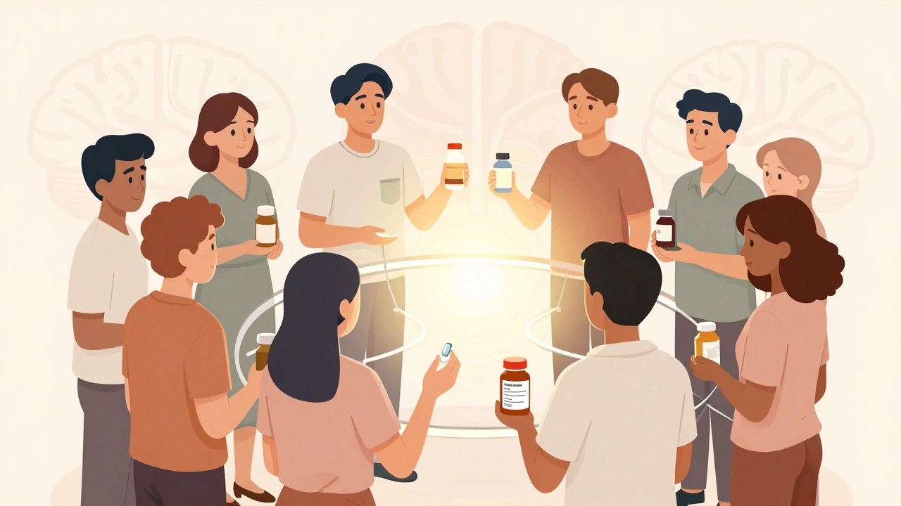 A group of people exchanging a personalized taper plan with supportive connections.