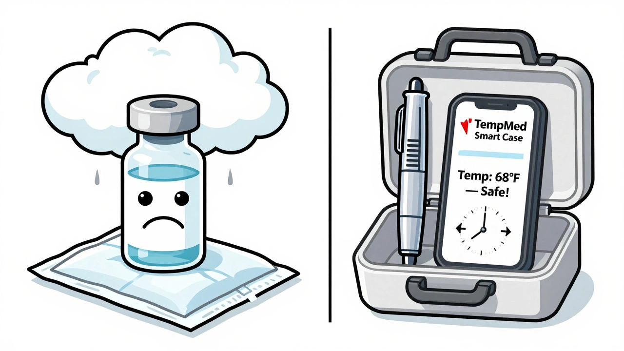 Side-by-side comparison of spoiled vs. safe insulin during air travel