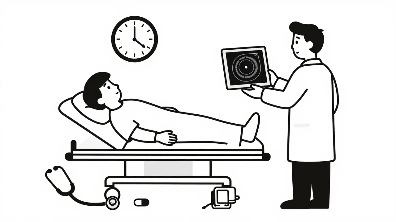 Emergency room scene with MRI scan showing brain damage and a ticking 48-hour clock.