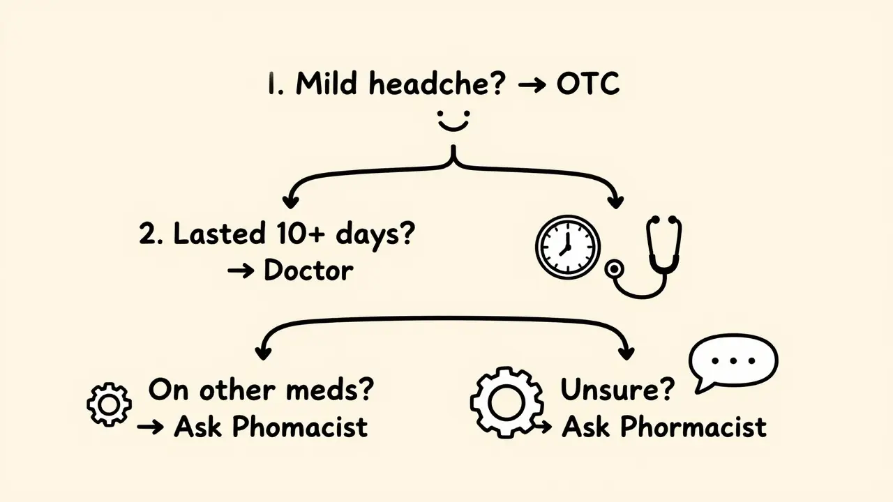 Minimalist monoline decision tree for choosing OTC vs. prescription medications