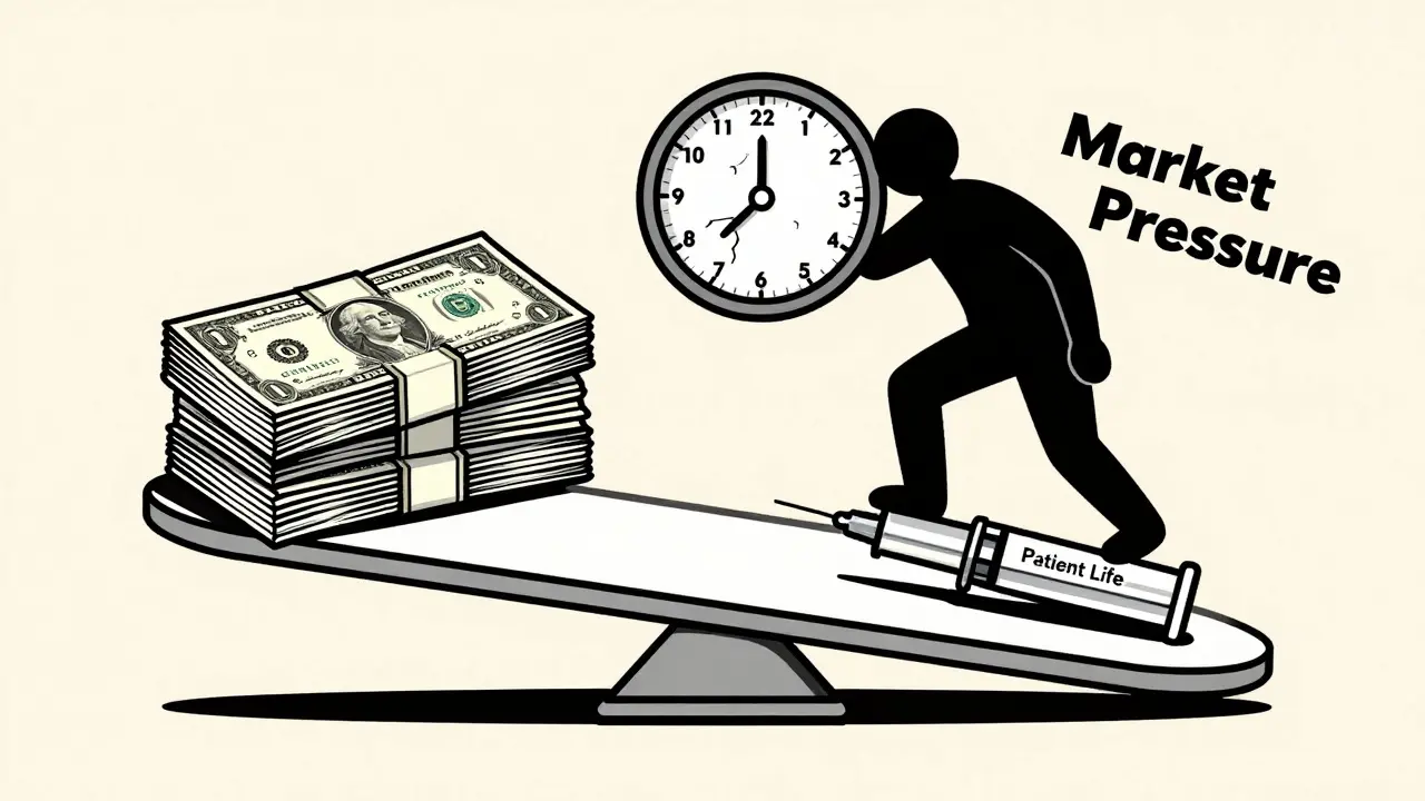 Scale tipping between cheap drugs and patient life under market pressure