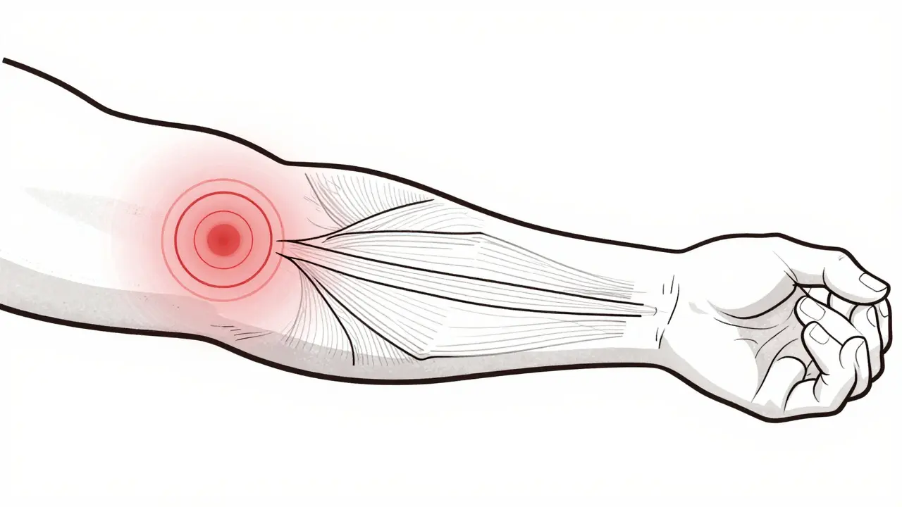 Arm showing bull's eye rash pattern in line art