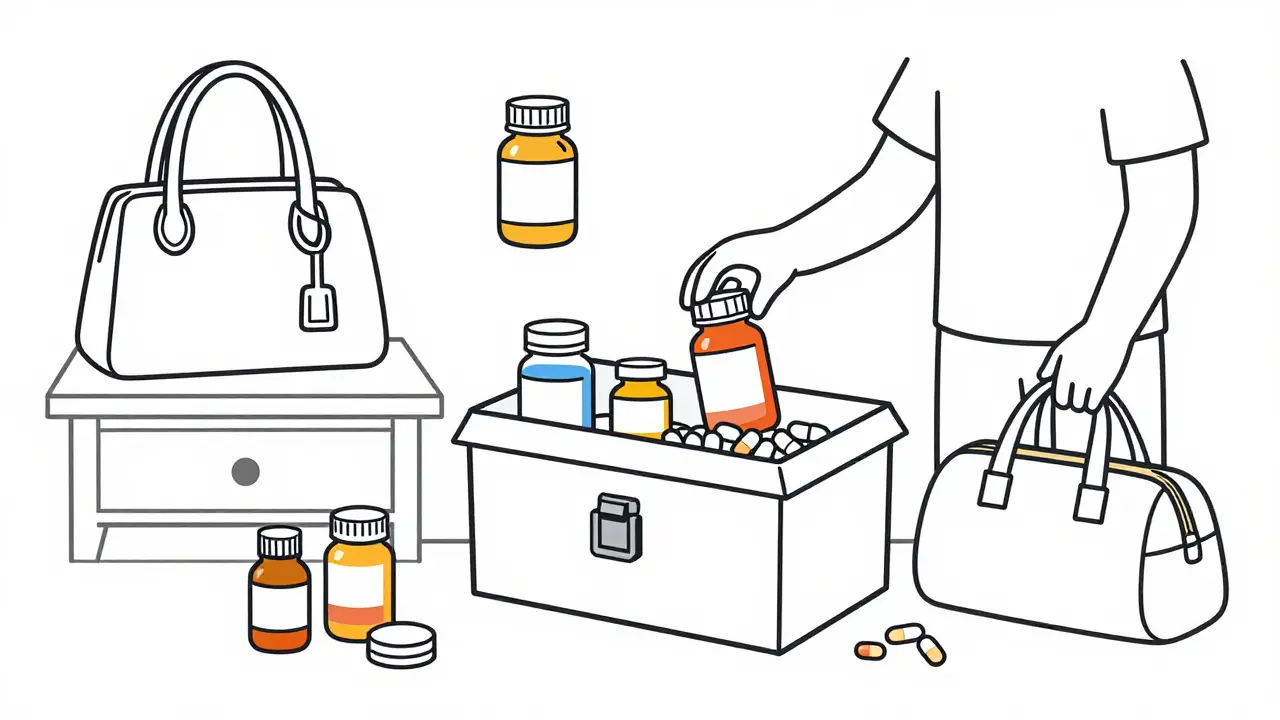 Person gathering medications from around the house to put in a lockbox