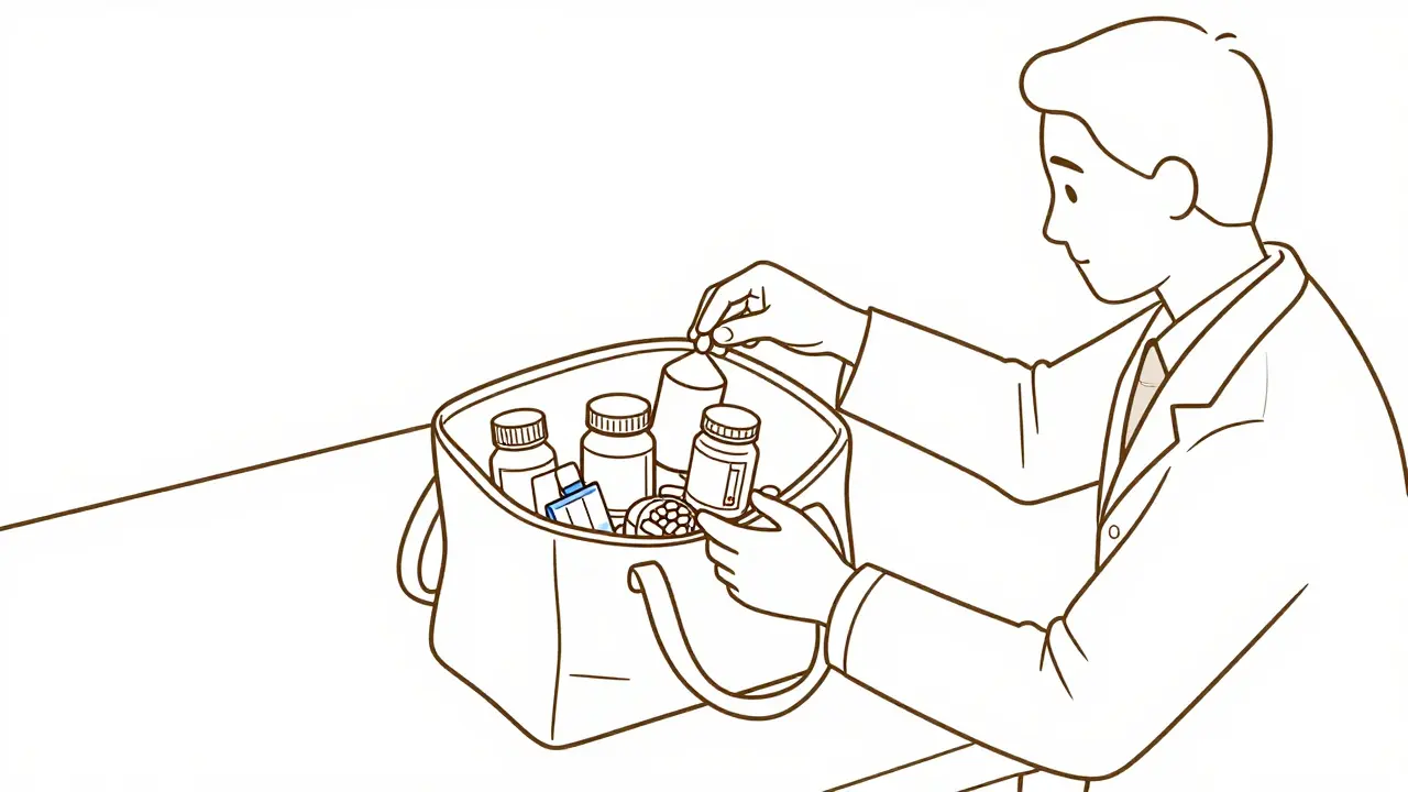 Patient reviewing all medications with a doctor