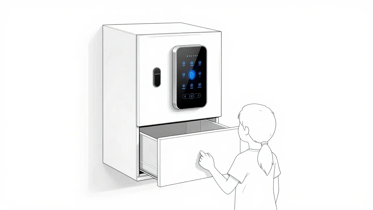Smart medicine cabinet with fingerprint access for secure quick entry