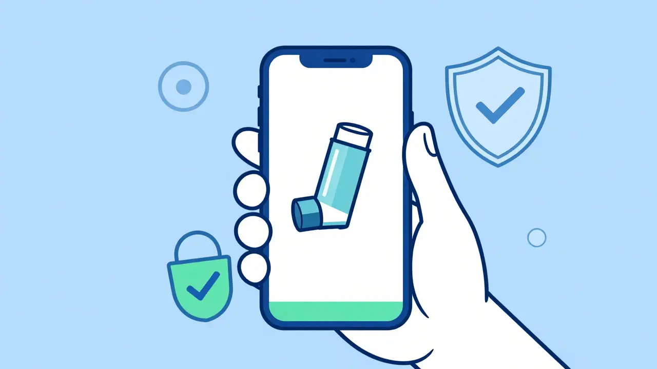 Character safely ordering medication on a smartphone