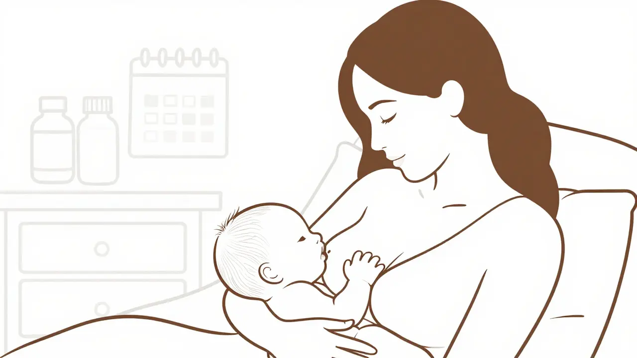 Mother breastfeeding baby in simple line art style