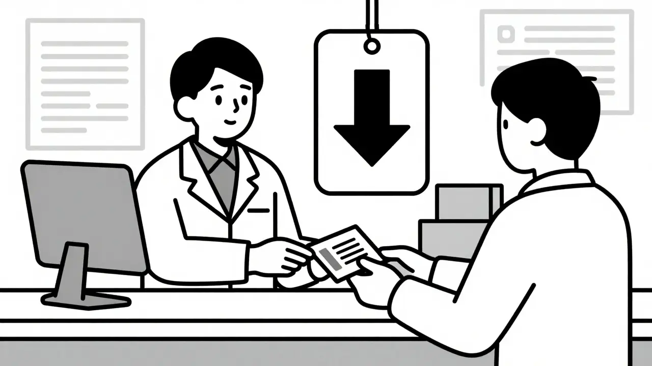 Pharmacist offering discount coupons
