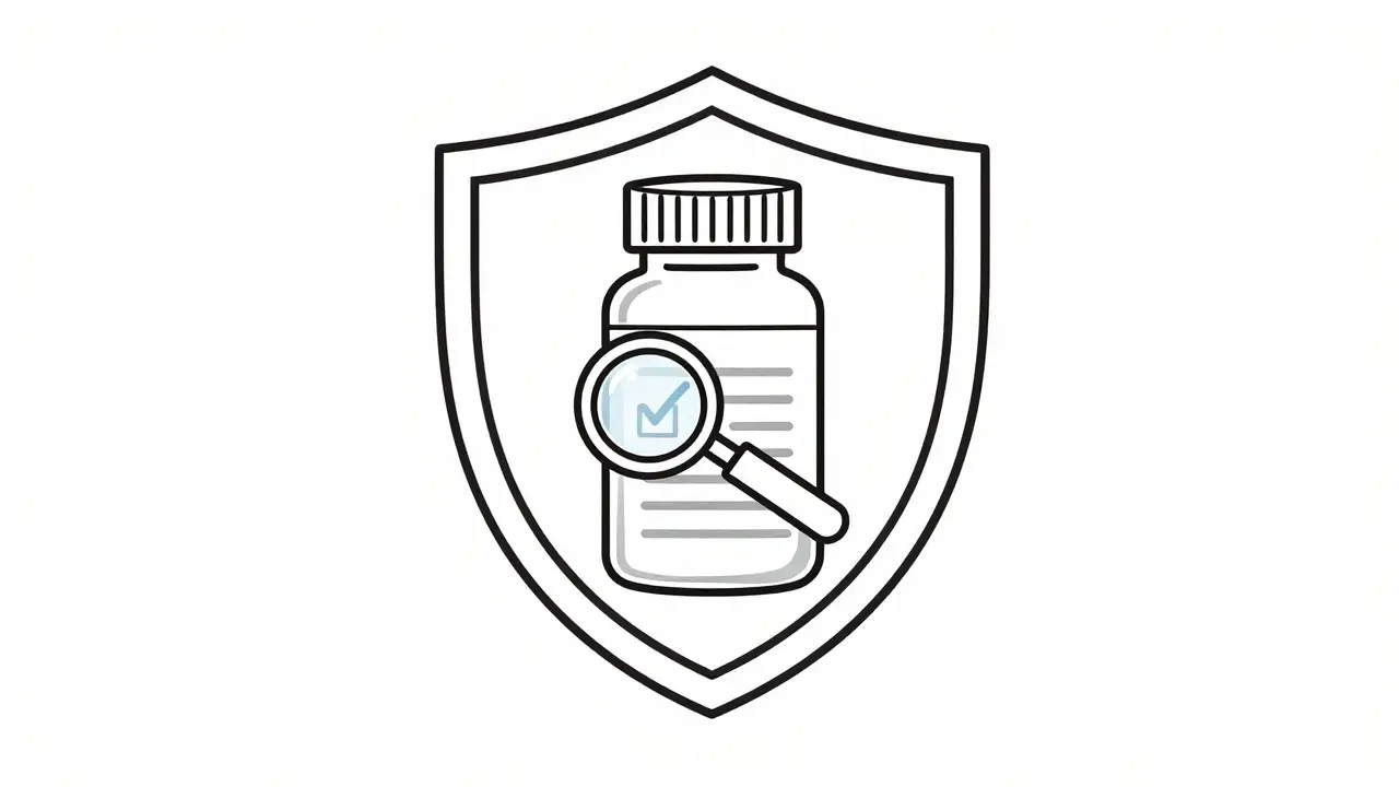 Shield protecting prescription bottle from fake pharmacies