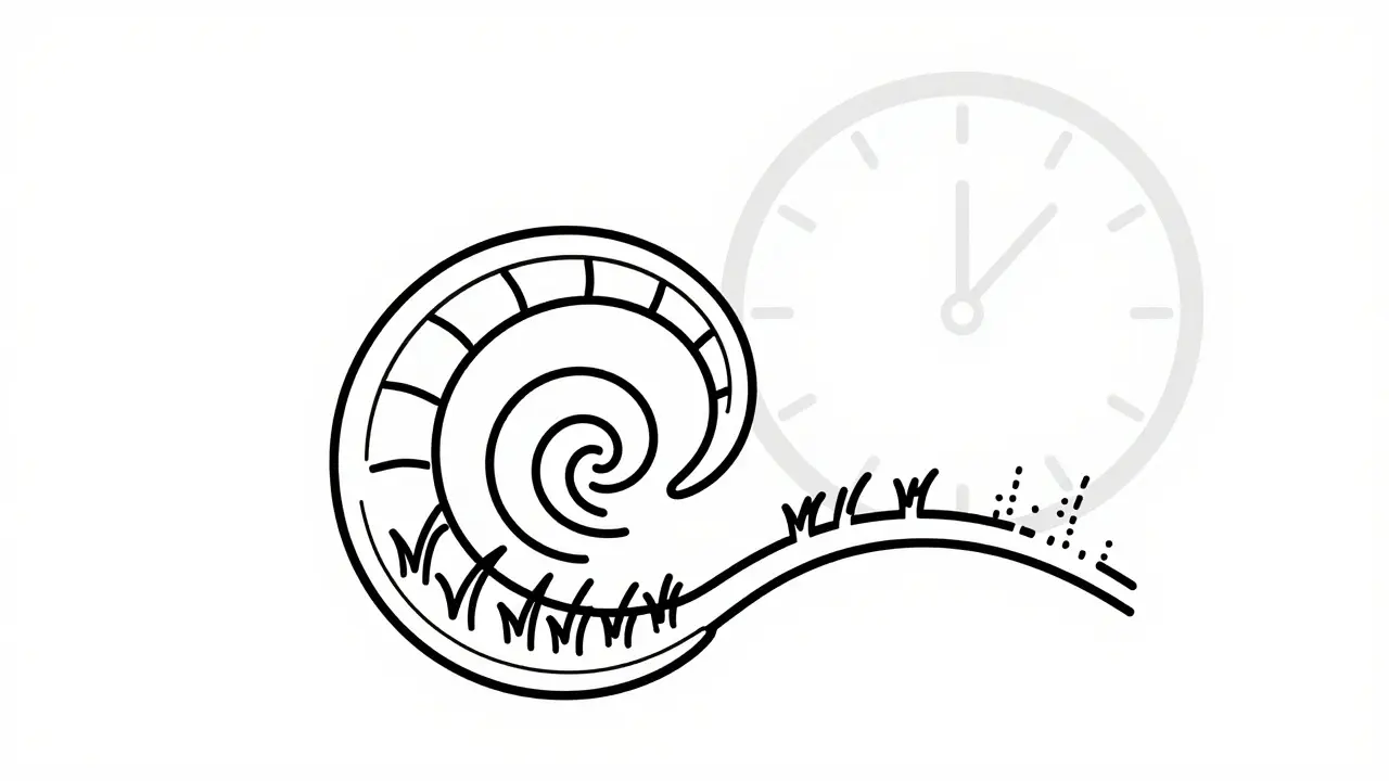 Diagram of inner ear hair cells deteriorating over time