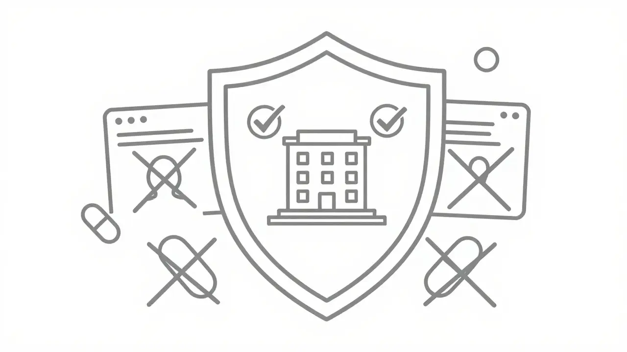 Shield icon representing safe and verified online pharmacies