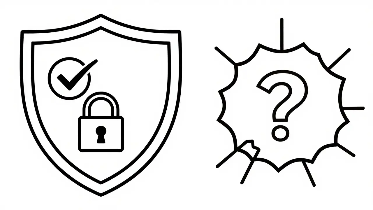 Shield icon vs broken outline for safe pharmacy