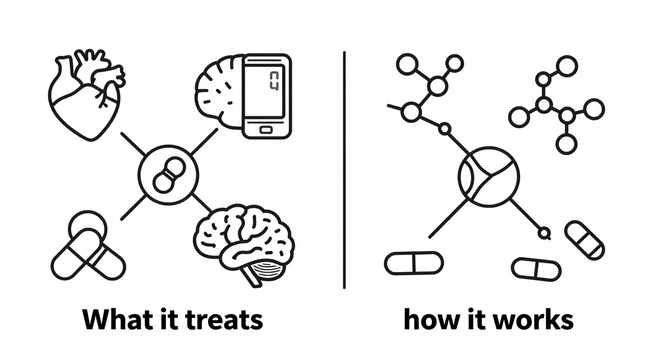 Split view comparing therapeutic and pharmacologic drug classes