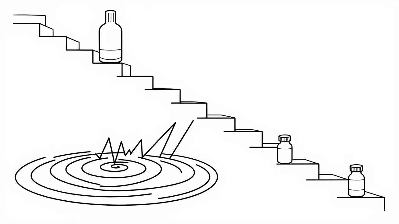 Abstract line art showing safe medication tapering versus withdrawal risks