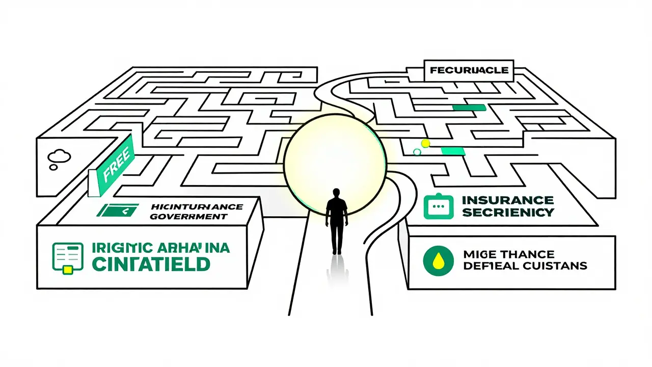 Abstract monoline art depicting a path through a healthcare maze