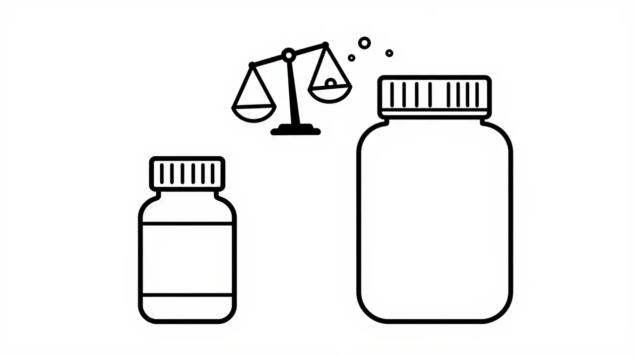 Comparison of small and bulk medicine bottles