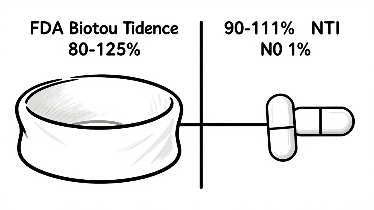 Comparison of wide vs narrow bioequivalence ranges for standard and NTI drugs