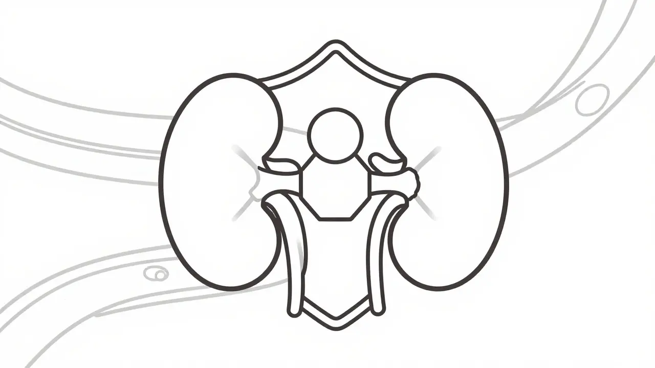 Minimalist line drawing of glucose protection and healthy vessels