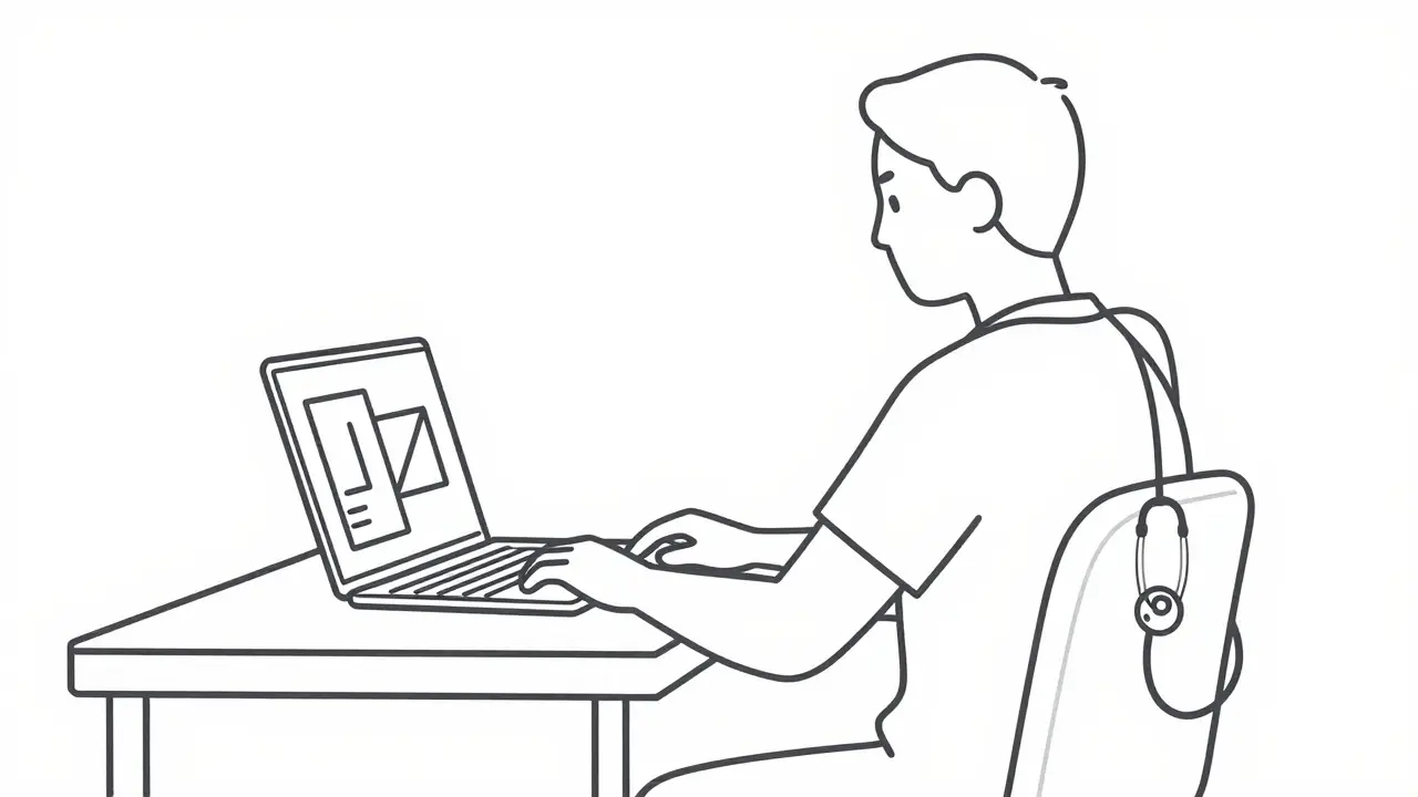 Telehealth consultation scene in monoline illustration
